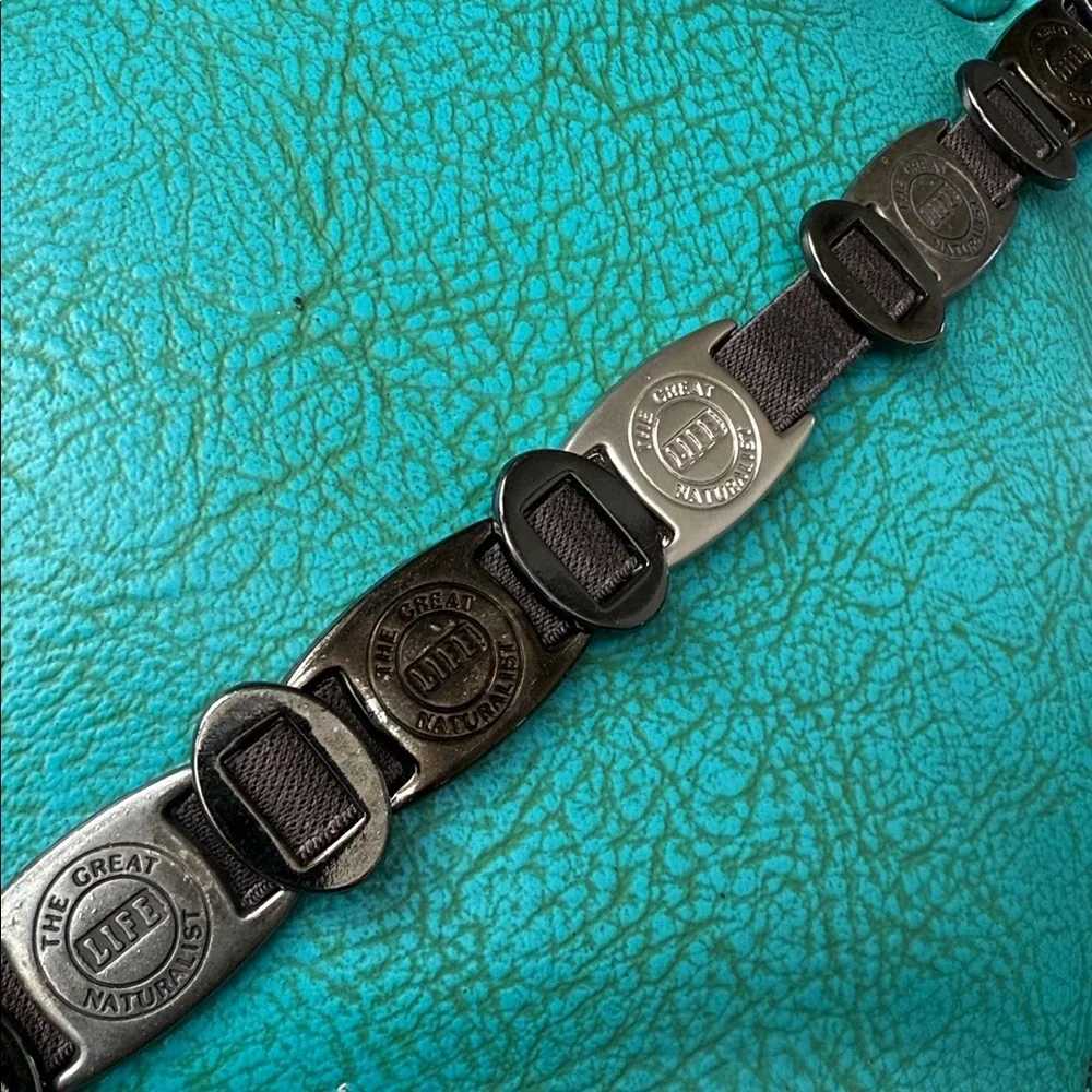 Vintage Suzie Roher life the great naturalist metal plate stretch statement belt